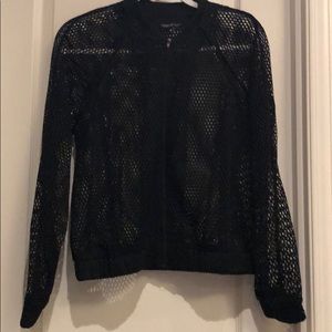Black mesh bomber jacket